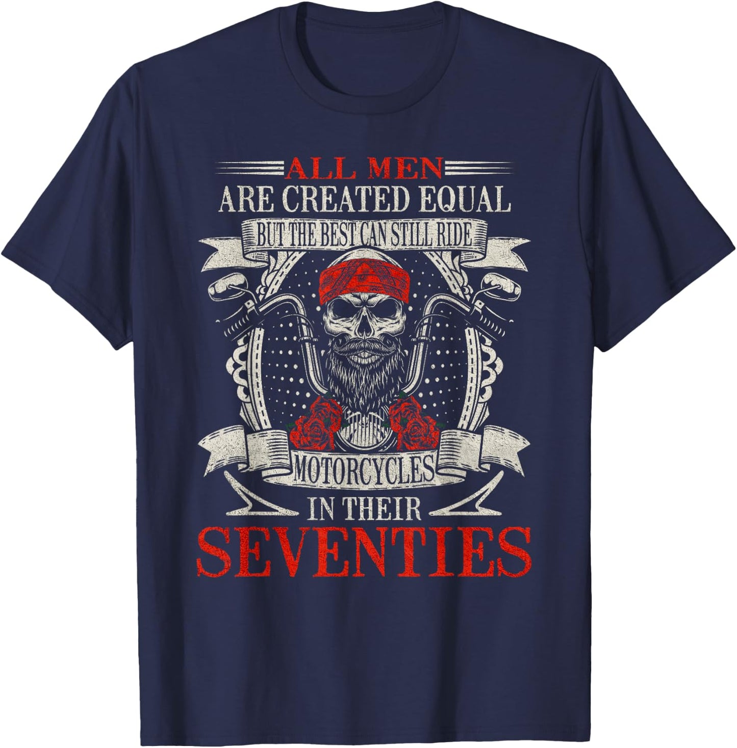 Vintage Biker Skull Seventies Motorcycle Rider T-Shirt - T-Shirt | Navy