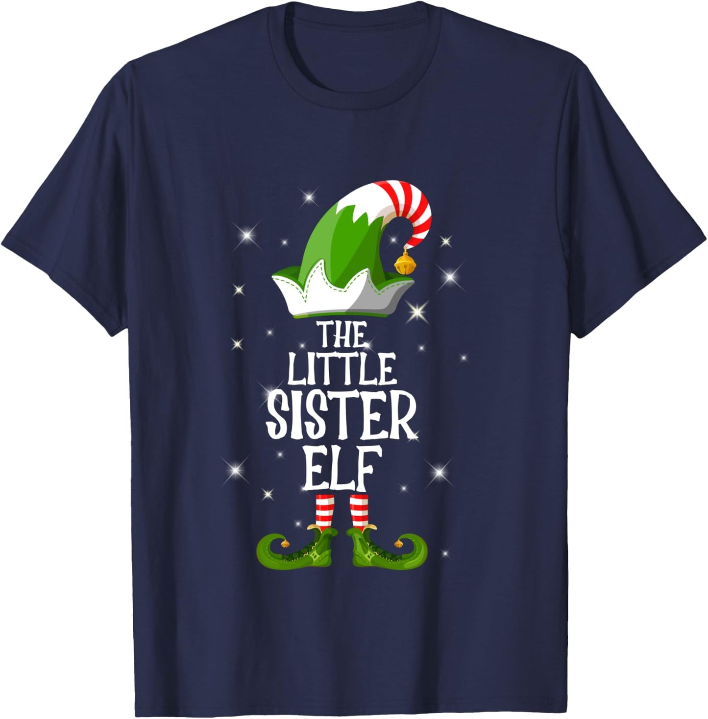 The Little Sister Elf Family Matching Group Christmas T-Shirt - T-Shirt | Navy