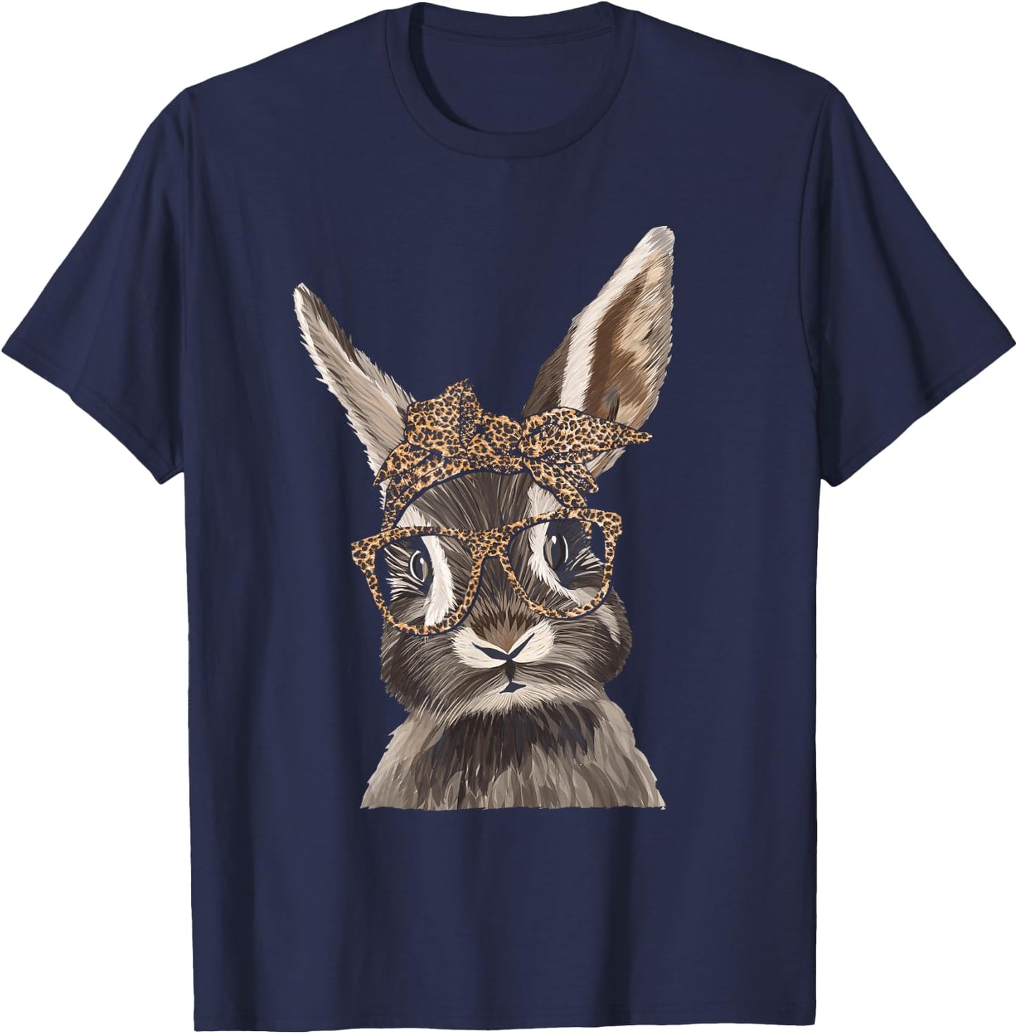 Cute Nerd Easter Bunny Mom Leopard Bandana Rabbit Easter T-Shirt - T-Shirt | Navy