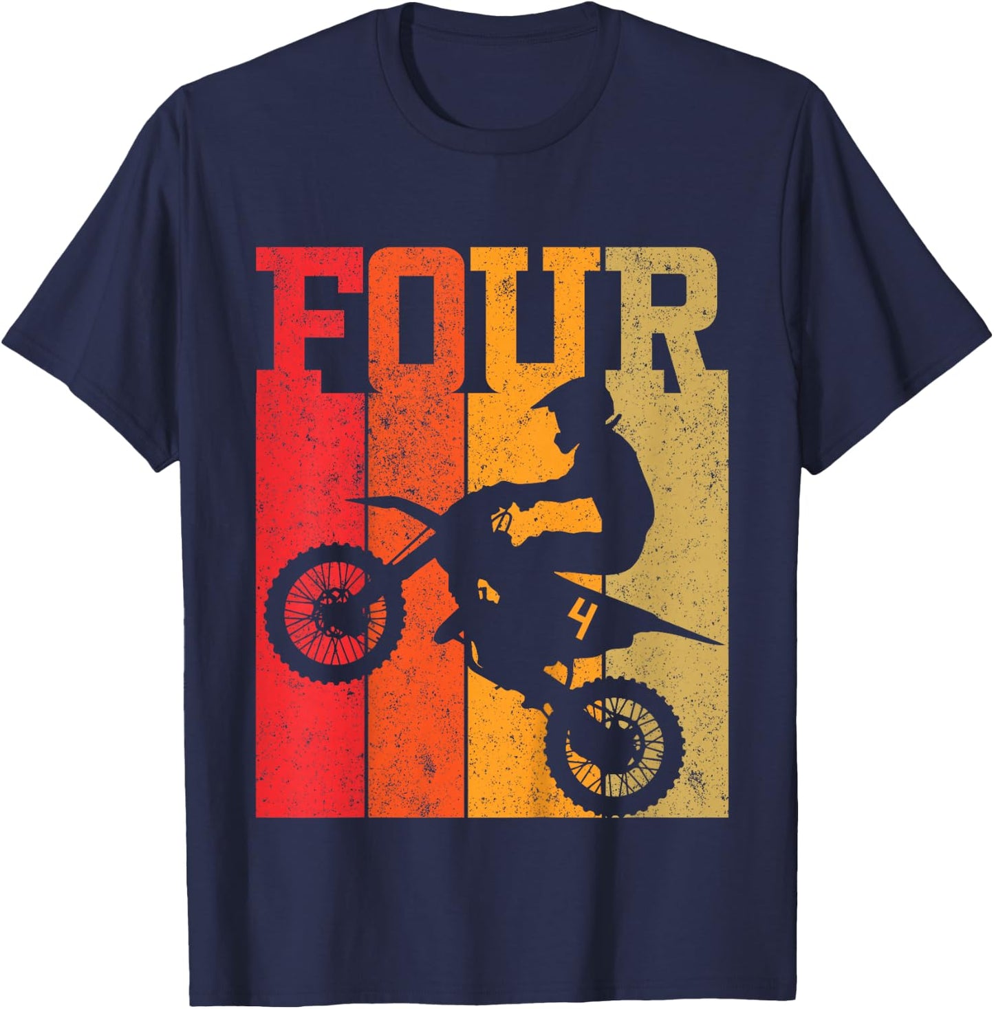 Kids 4th Birthday Boys 4 Four Dirt Bike Motocross Motorcycle race T-Shirt - T-Shirt | Navy