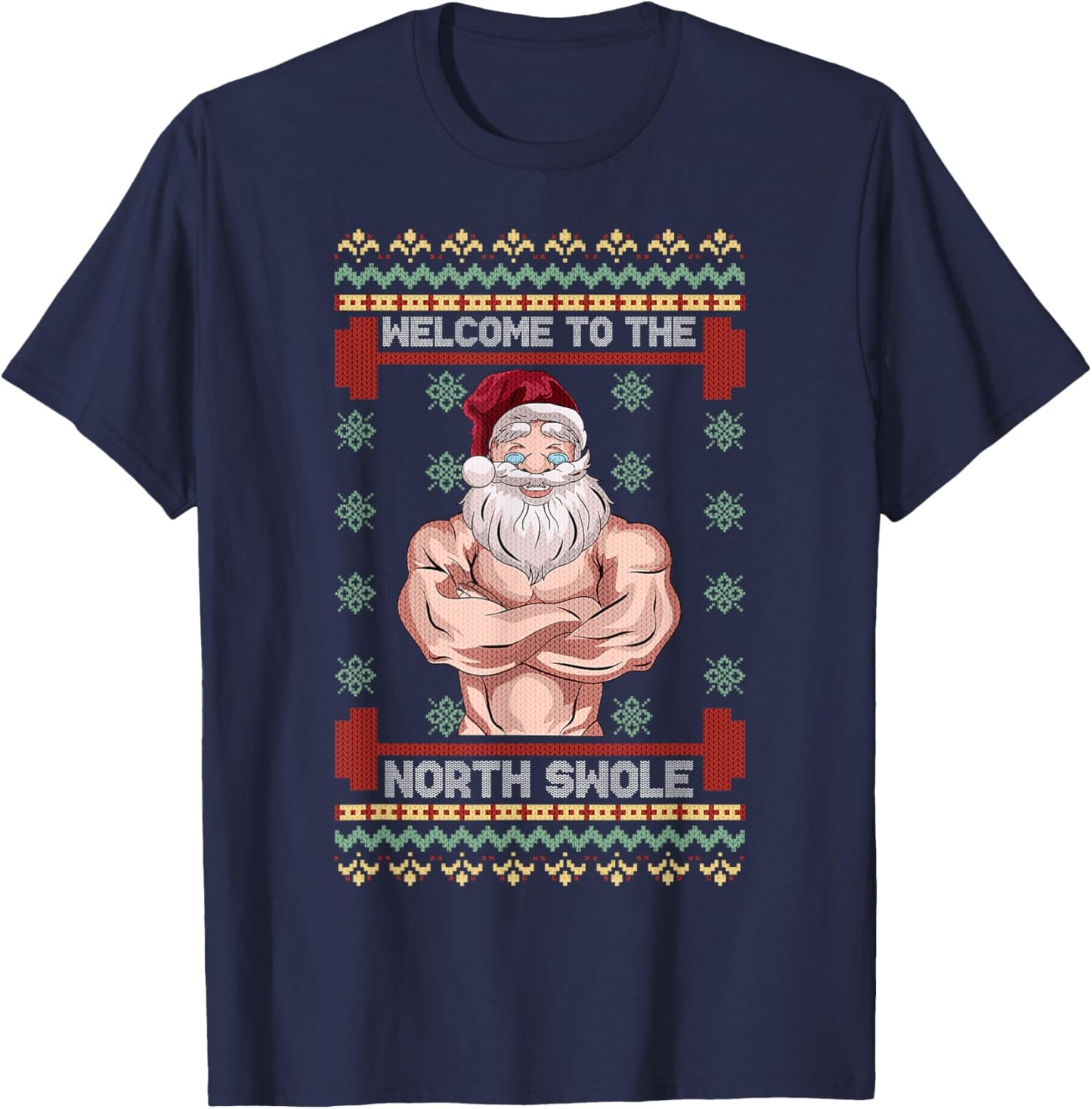 The North Swole Welcome Muscle Santa Claus Christmas Gym T-Shirt - T-Shirt | Navy