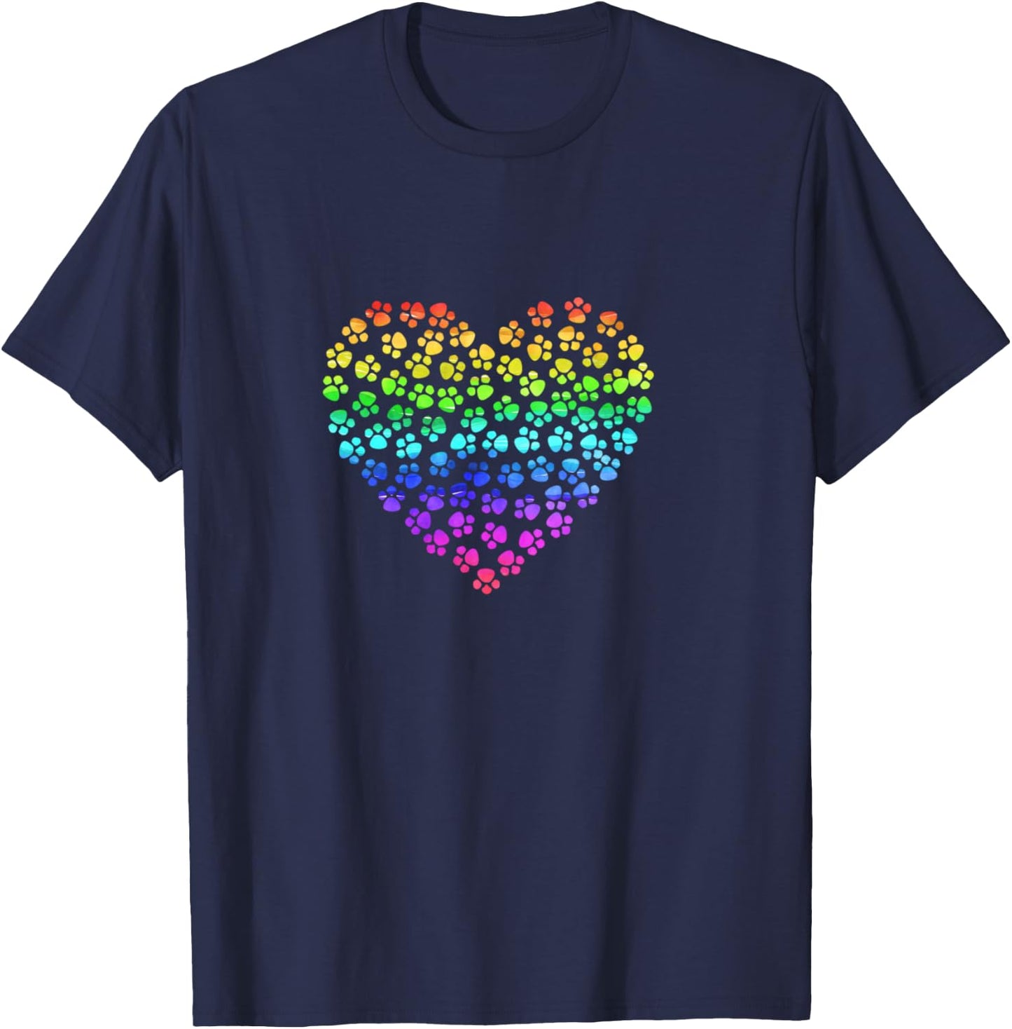 Rainbow Pawprint Heart - Pet Lover Gift T-Shirt - T-Shirt | Navy
