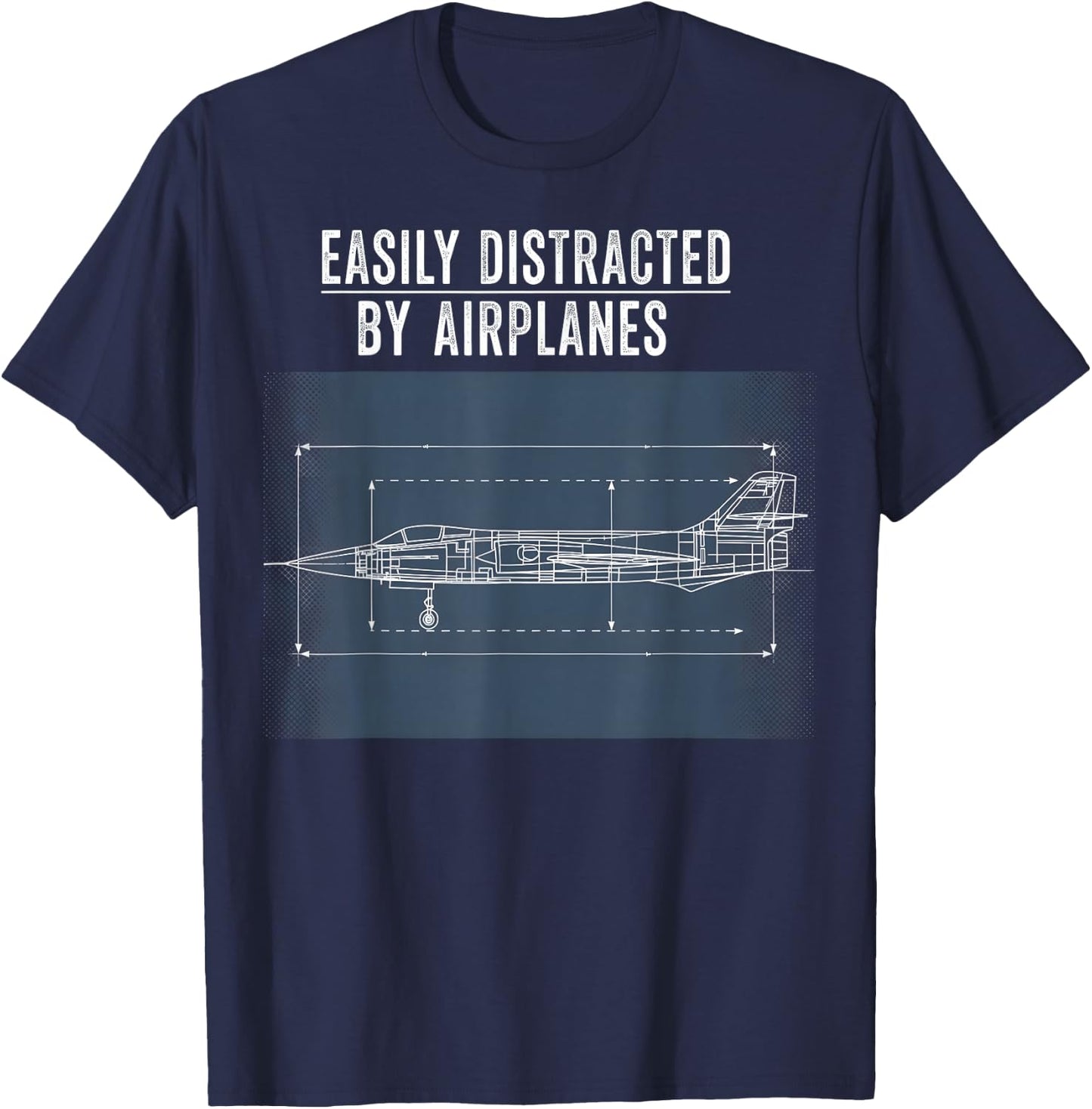 Easily Distracted By Airplanes Funny Pilot for Plane Lover T-Shirt - T-Shirt | Navy