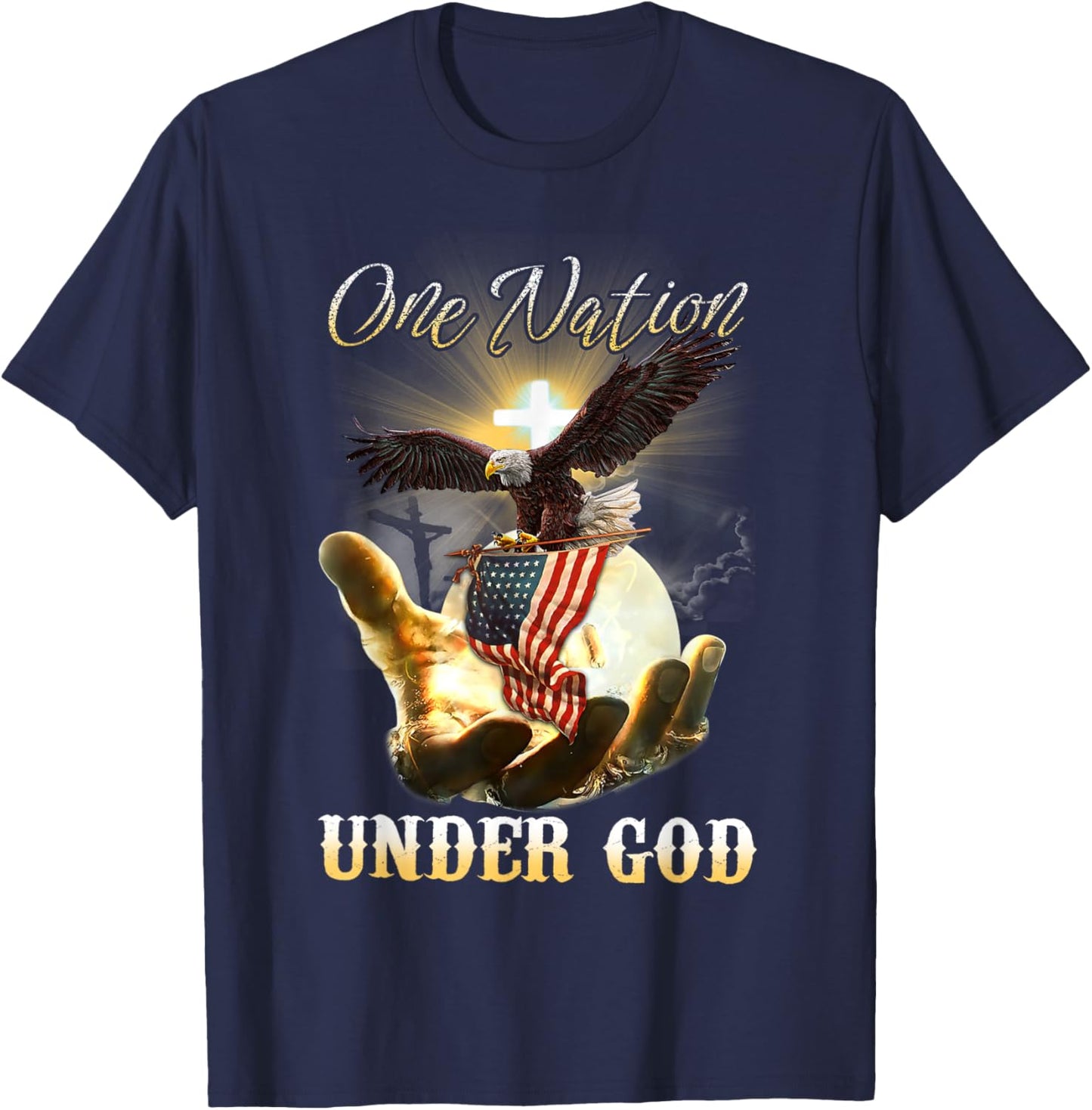 Eagle USA Christian Patriot One Nation Under God Small T-Shirt - T-Shirt | Navy