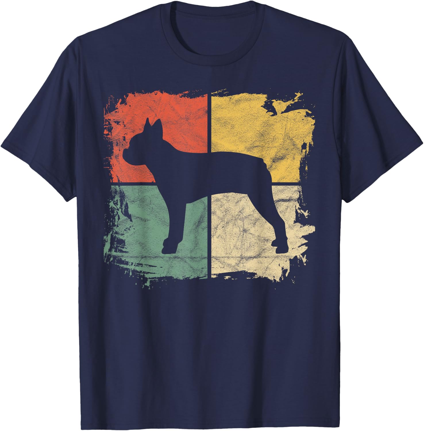 Square Retro Boston Terrier Owner Gift Dog Bostie Dad Mom T-Shirt - T-Shirt | Navy