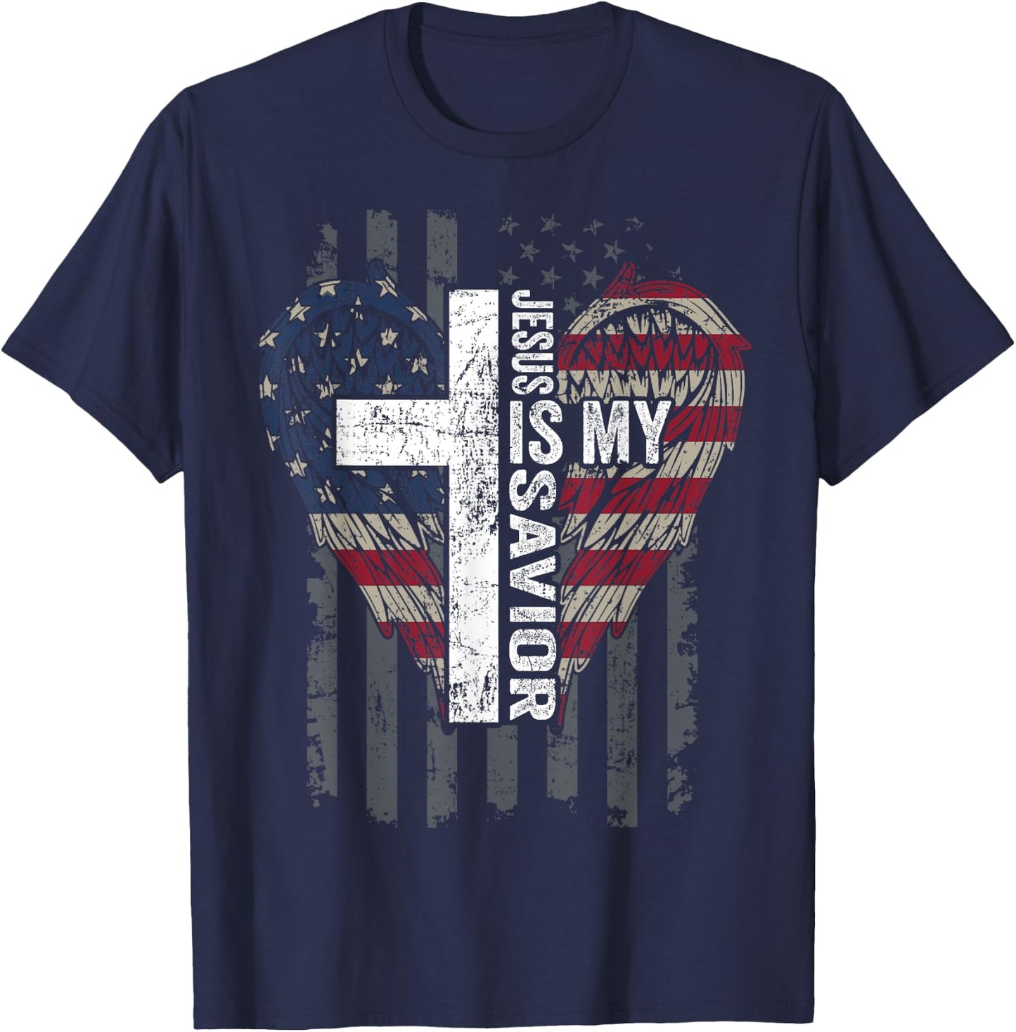 Jesus Is My Savior - Patriotic Christian Faith Cross Flag T-Shirt - T-Shirt | Navy
