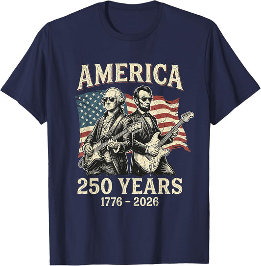 Abraham Lincoln Playing Guitar 250 USA 250th Bicentennial T-Shirt - T-Shirt | Navy