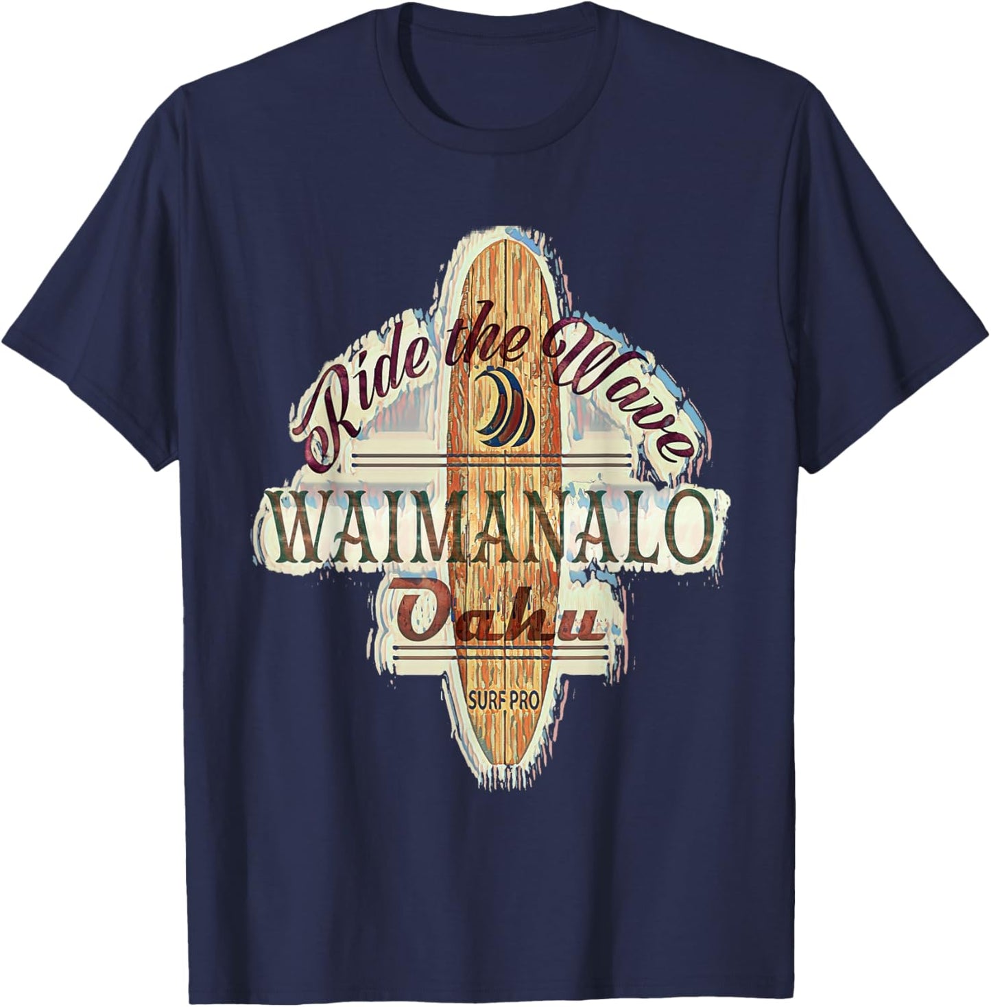 Surfing, Surfboard, Distressed Longboard Waimanalo Oahu T-Shirt - T-Shirt | Navy