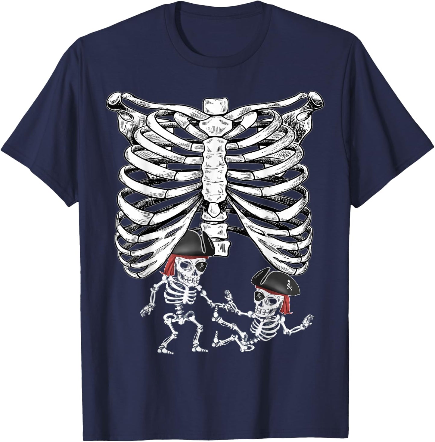 Skeleton Pregnancy Halloween Twins Pirates T-Shirt - T-Shirt | Navy