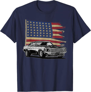 American Muscle Sports Car Muscle Car Flag T-Shirt - T-Shirt | Navy