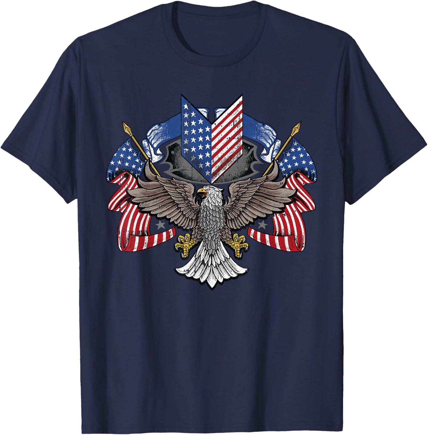 American Flag Shield 4th Of July USA Eagle Patriotic T-Shirt - T-Shirt | Navy