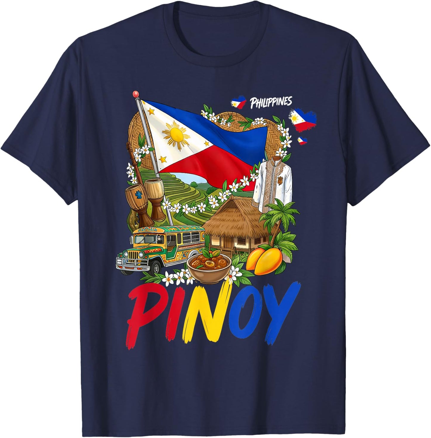 Pinoy Filipino Cultural Outfit Idea for Kids Philippine Flag T-Shirt - T-Shirt | Navy