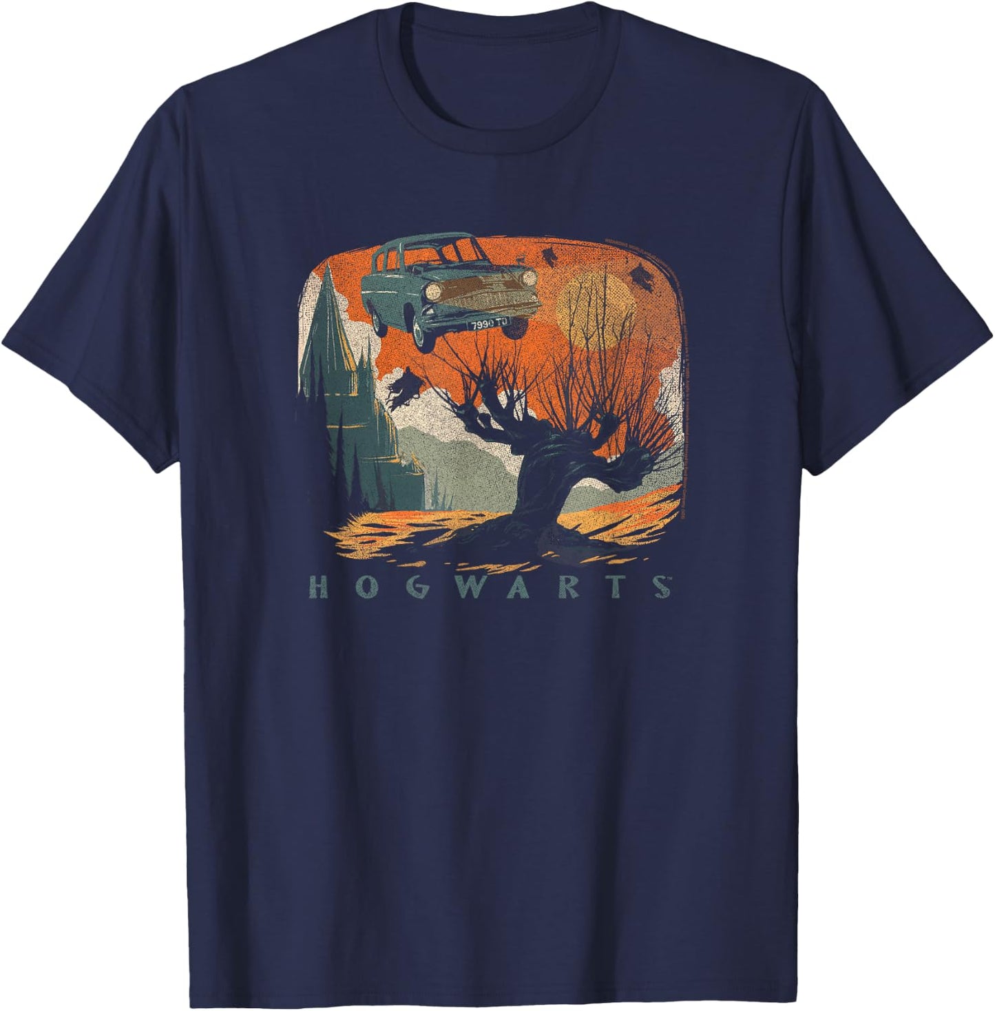 Harry Potter Hogwarts Whomping Willow Distressed Poster T-Shirt - T-Shirt | Navy