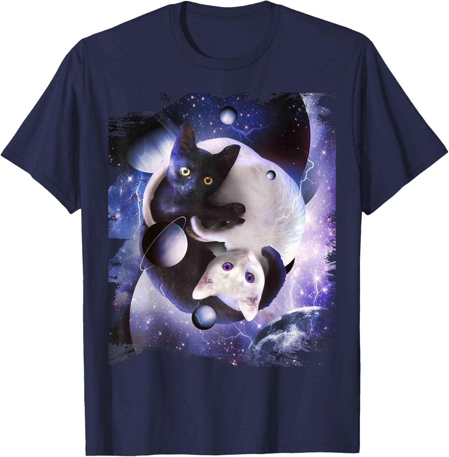 Space Yin Yang Cat Cats Cosmic Yin-Yang Kitty In Galaxy T-Shirt - T-Shirt | Navy