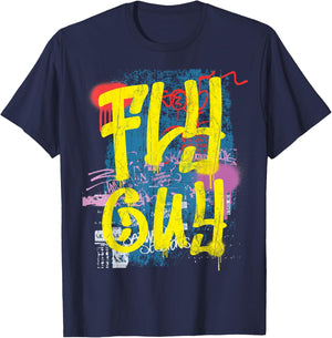 Fly Guy 80s 90s Rap B-Boy Old School Hip Hop Graffiti T-Shirt - T-Shirt | Navy