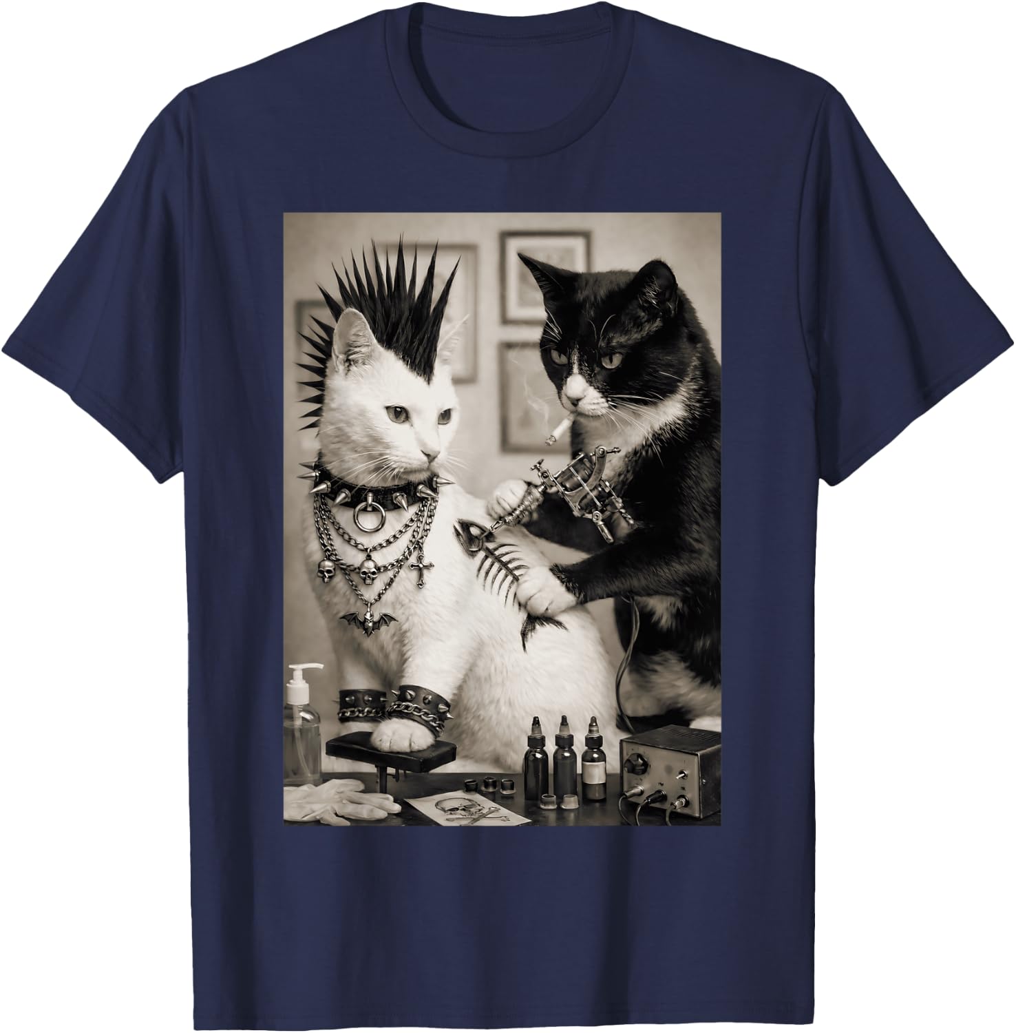 Funny Punk Tattoo Cats Rockabilly Art Meme Humor T-Shirt - T-Shirt | Navy