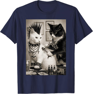 Funny Punk Tattoo Cats Rockabilly Art Meme Humor T-Shirt - T-Shirt | Navy