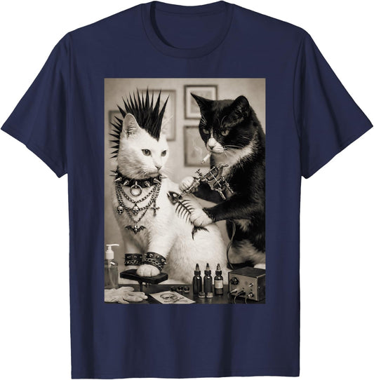 Funny Punk Tattoo Cats Rockabilly Art Meme Humor T-Shirt - T-Shirt | Navy