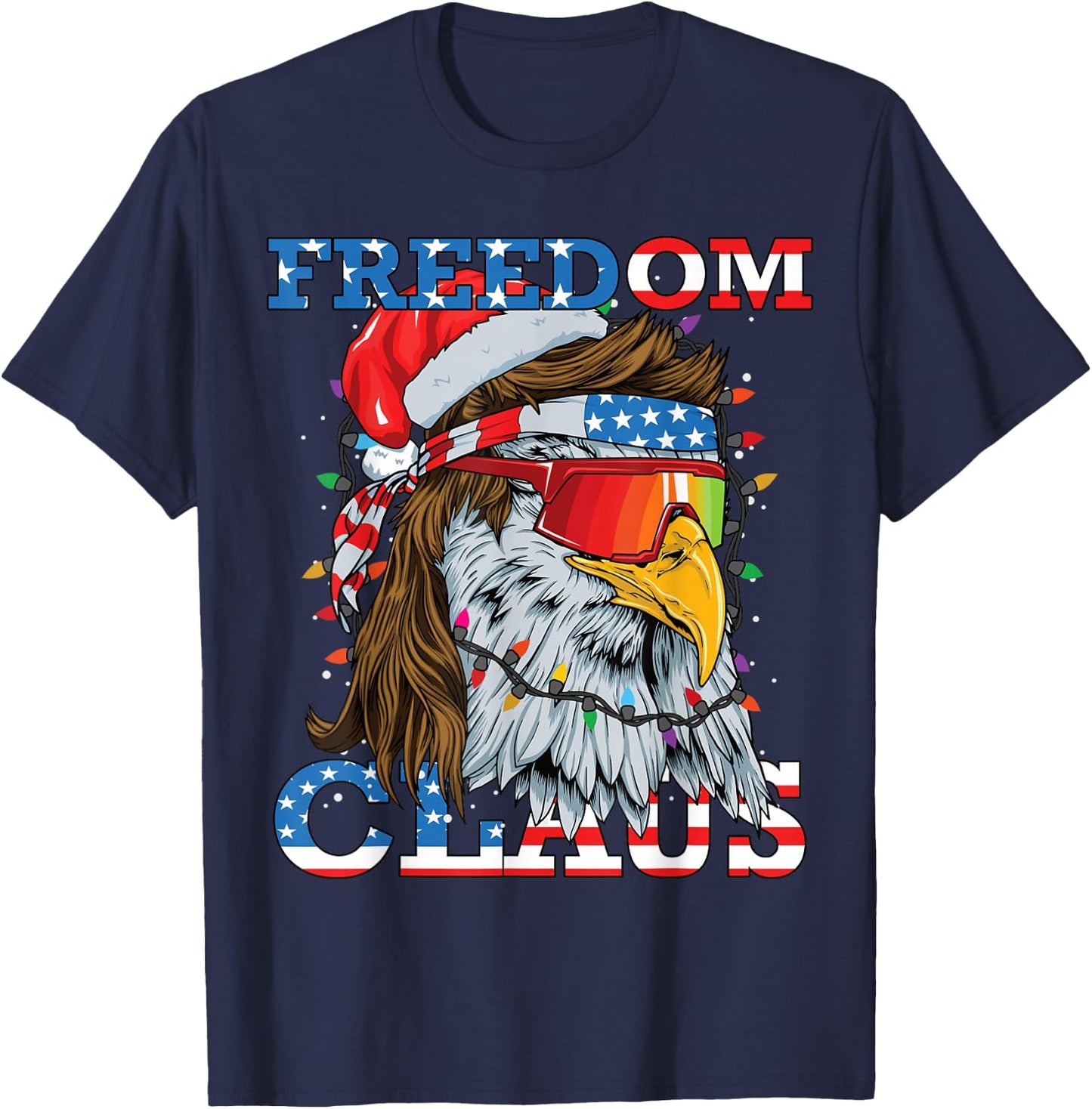 Christmas Bald Eagle Mullet USA Patriotic Christmas Eagle T-Shirt - T-Shirt | Navy