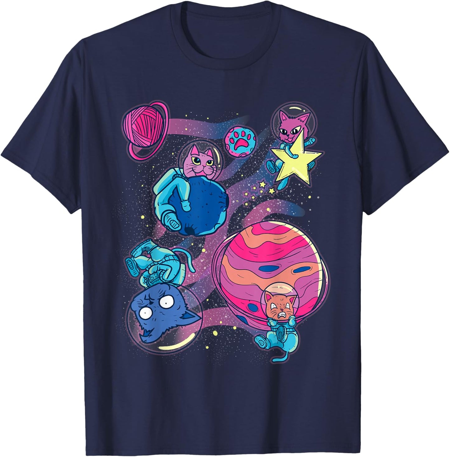 Funny Cat Astronaut Planets Outer Space Traveler T-Shirt - T-Shirt | Navy