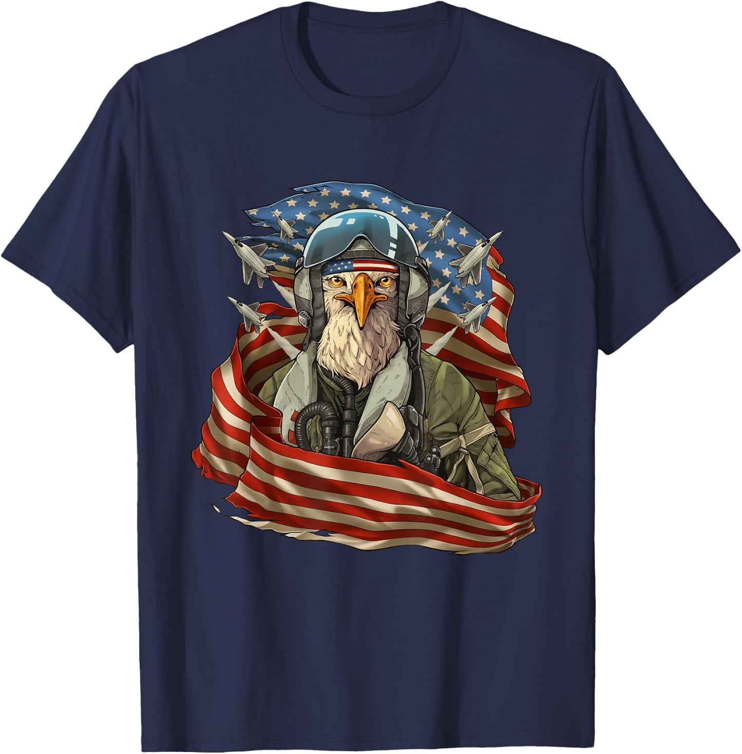 Patriotic American Shirt Eagle Fighter Pilot 4th of July T-Shirt - T-Shirt | Navy