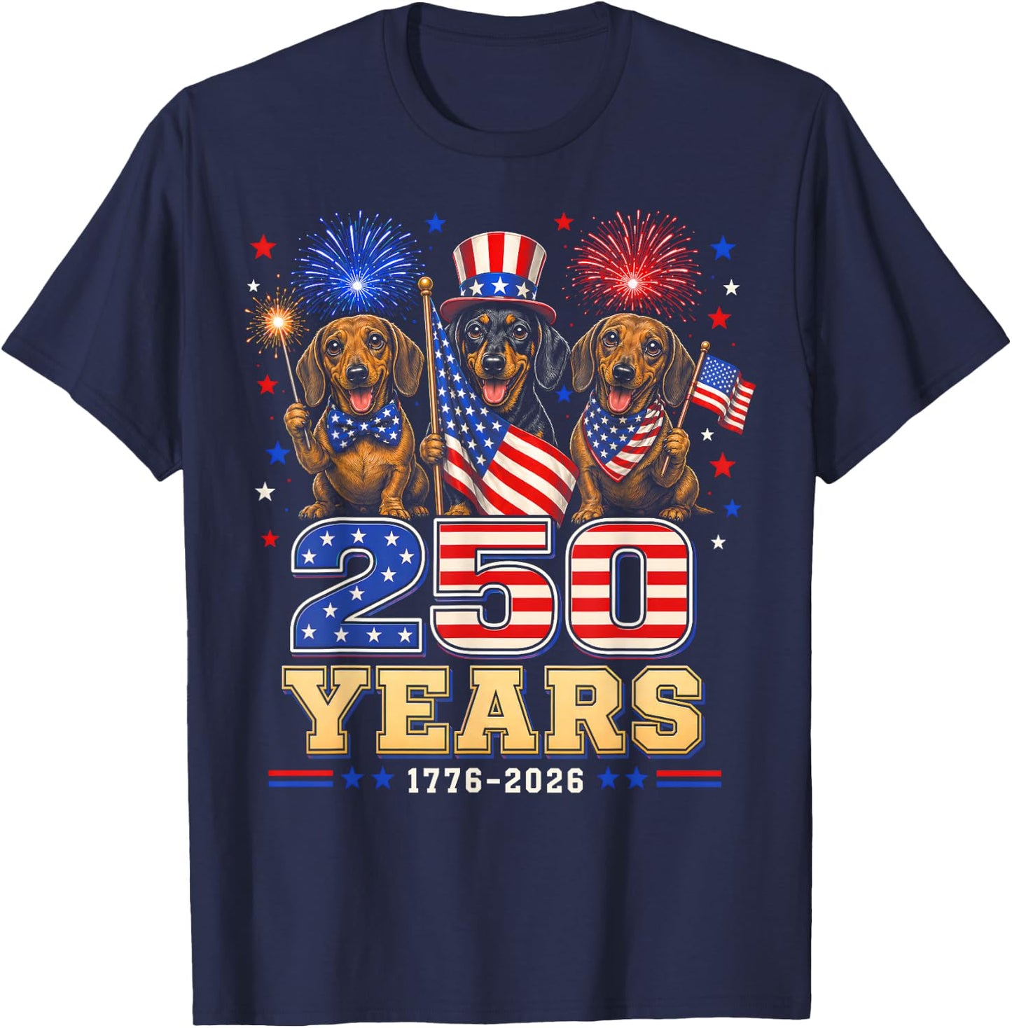 250 Years 1776 2026 Dachshund Patriotic Dog 4th of July T-Shirt - T-Shirt | Navy