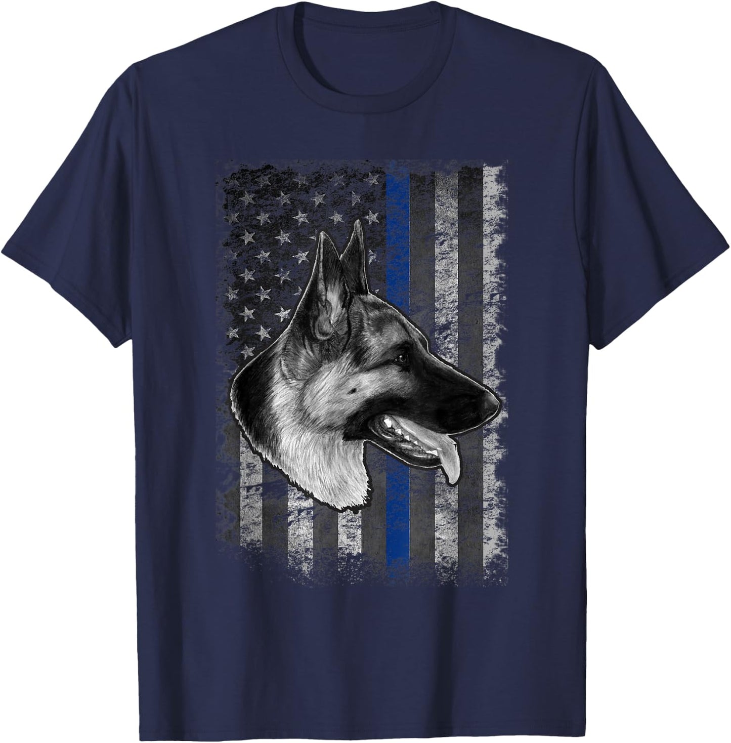 Thin Blue Line German Shepherd Police Dog K9 T-Shirt - T-Shirt | Navy