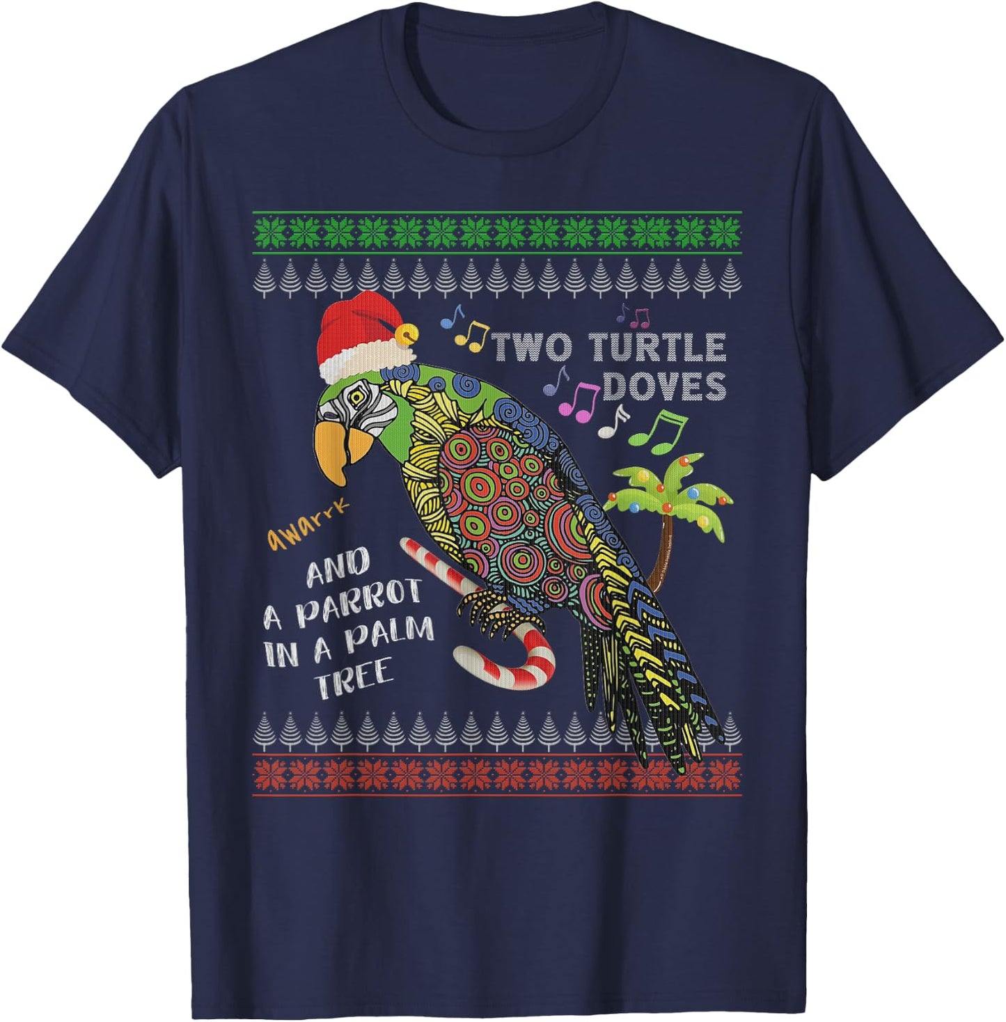 Funny Christmas Tropical Parrot Ugly Christmas Sweater T-Shirt - T-Shirt | Navy