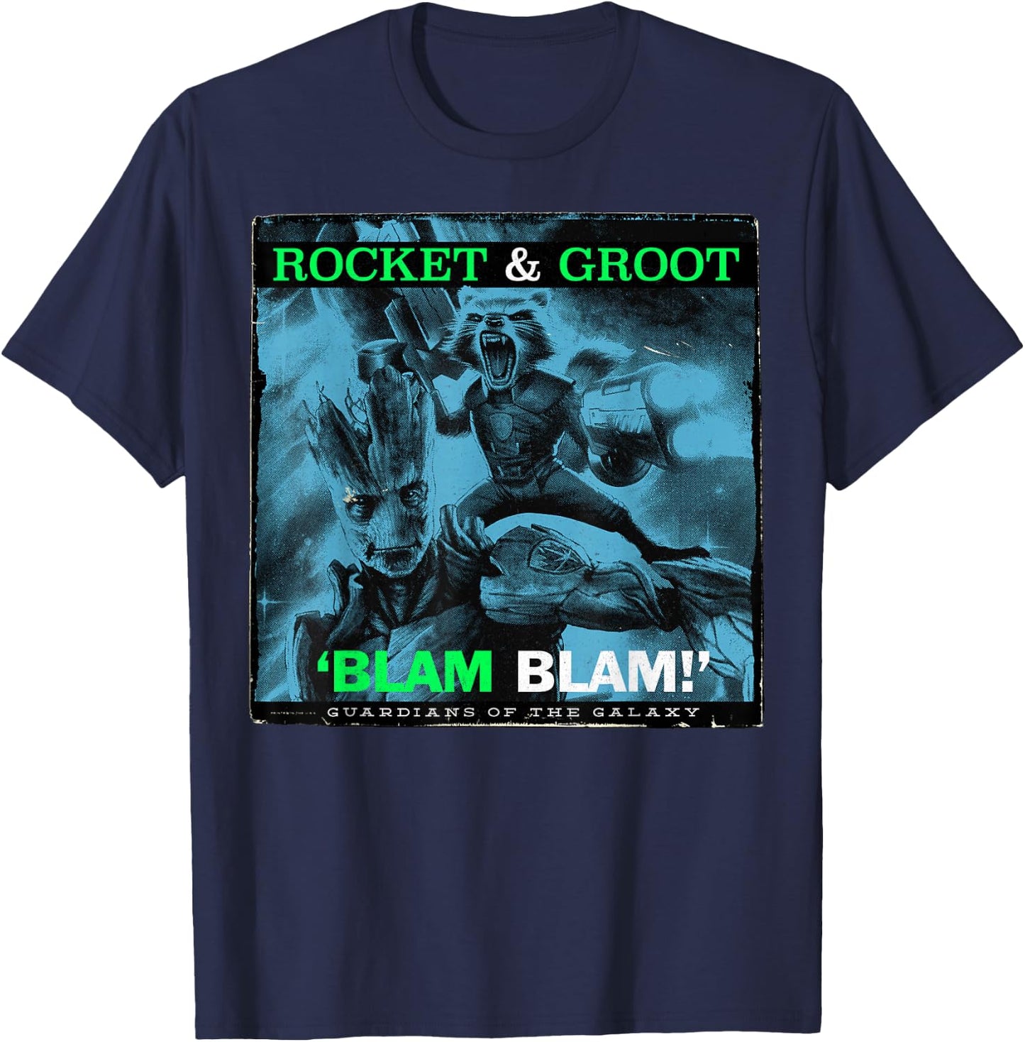 Marvel Guardians Of The Galaxy Rocket And Groot Blam Blam T-Shirt - T-Shirt | Navy