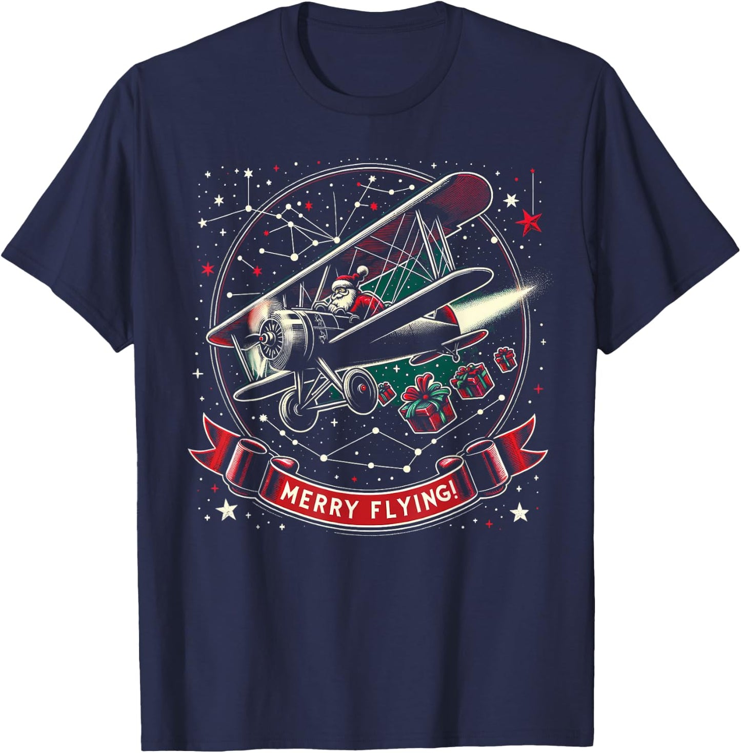 Plane Pilot Ugly Christmas Sweater Airplane Operator Aviator T-Shirt - T-Shirt | Navy