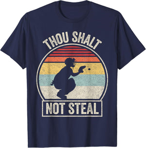 Vintage Retro Baseball Catcher Thou Shalt Not Steal T-Shirt - T-Shirt | Navy