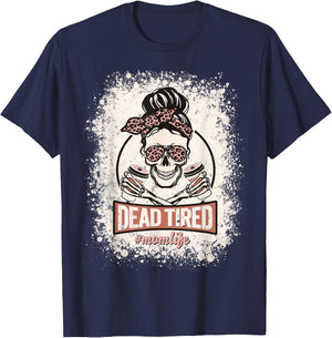 Dead Tired Mom Life Skull Sunglasses Coffee Lover Halloween T-Shirt - T-Shirt | Navy