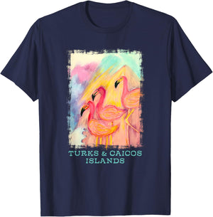 Turks and Caicos Islands Flamingo Birds Birders Souvenir T-Shirt - T-Shirt | Navy