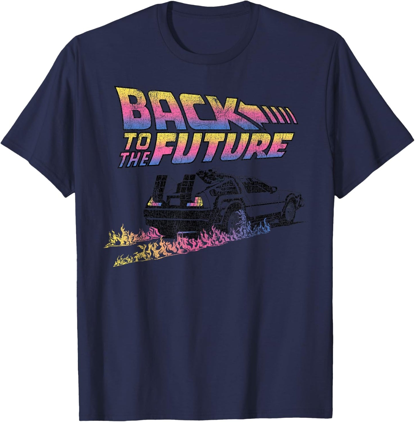 Back to The Future Delorean Flames Small T-Shirt - T-Shirt | Navy
