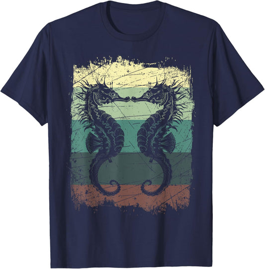 Underwater Animals Retro Seahorse T-Shirt - T-Shirt | Navy
