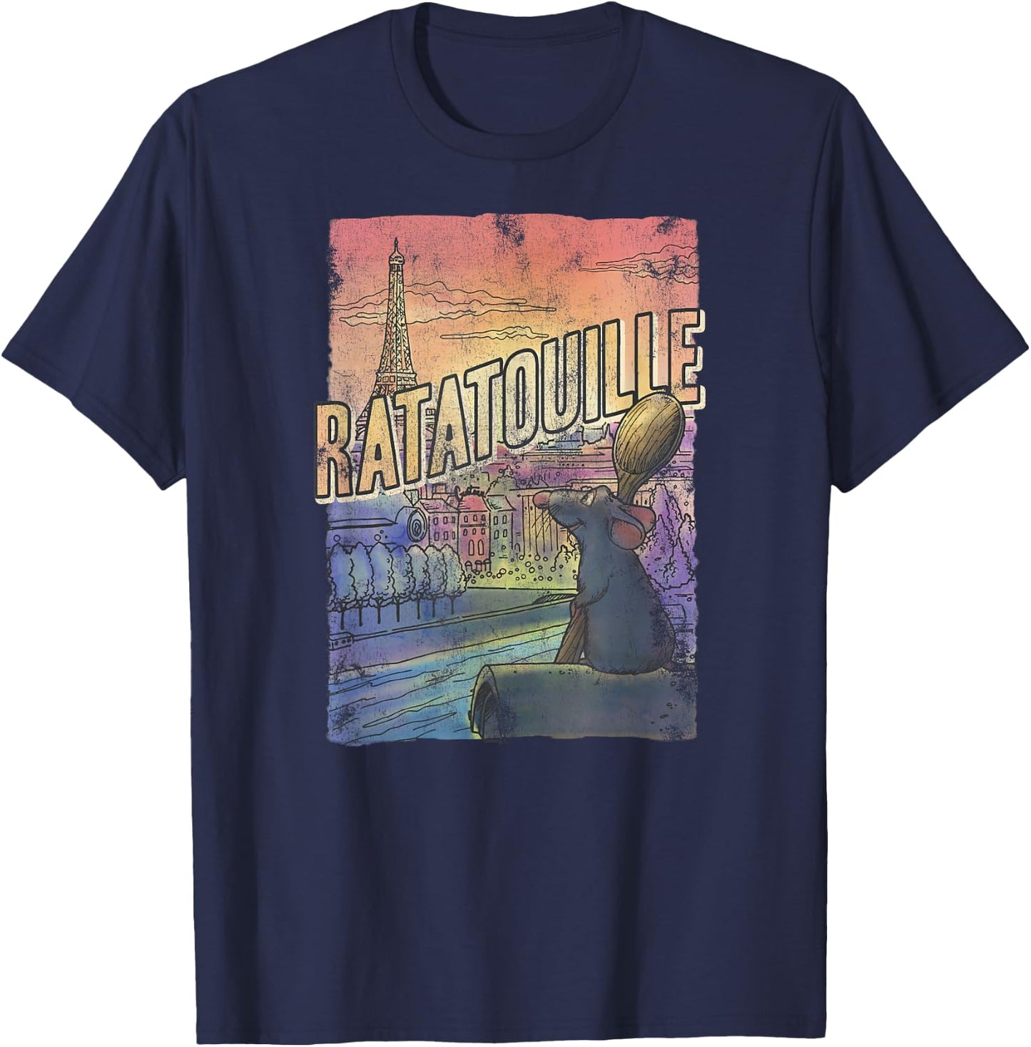 Disney Pixar Ratatouille Remy City View Poster T-Shirt - T-Shirt | Navy