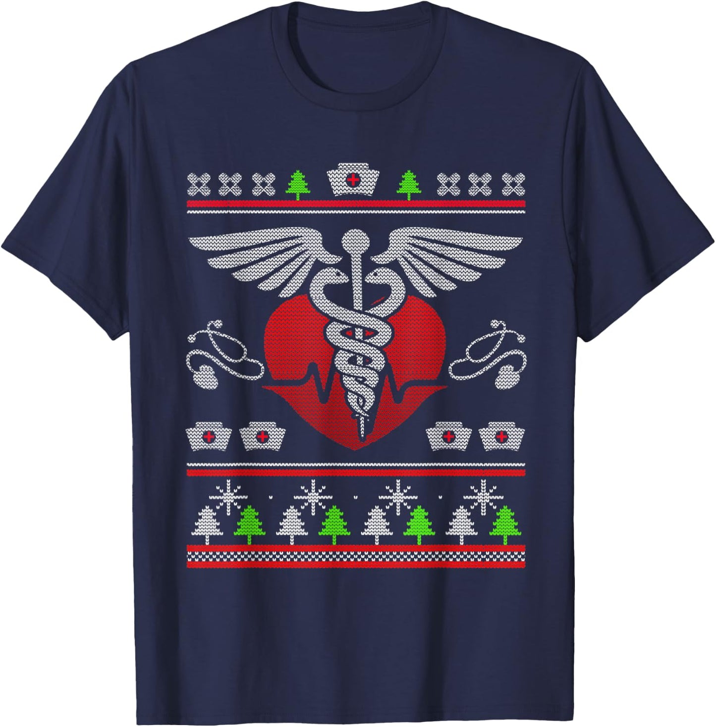 Ugly Christmas Sweater Nurse Xmas Nursing Gifts T-Shirt - T-Shirt | Navy