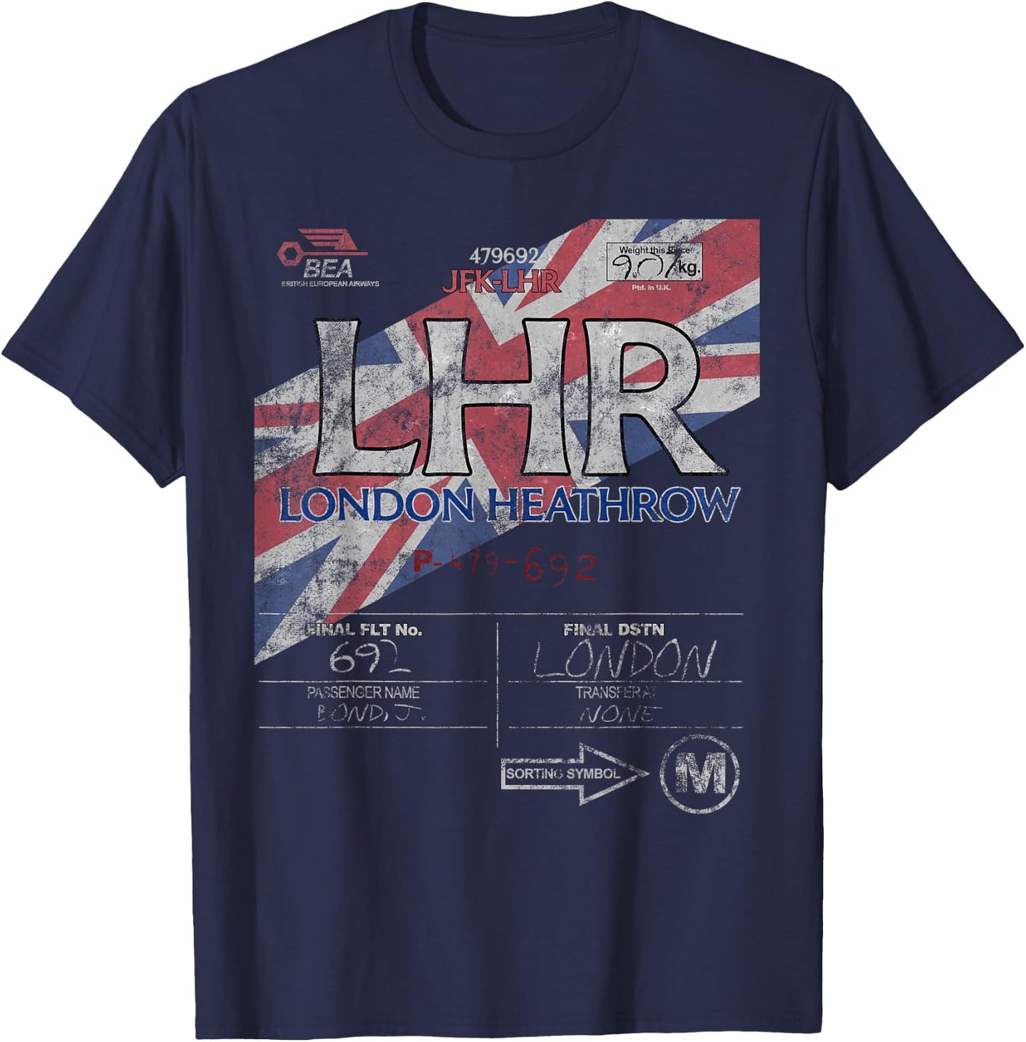 LHR London Heathrow Int'l Airport Vintage Airline Tag T-Shirt - T-Shirt | Navy