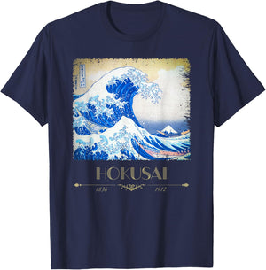 Hokusai Big Wave Edo Period Painting Cool Art T-Shirt - T-Shirt | Navy