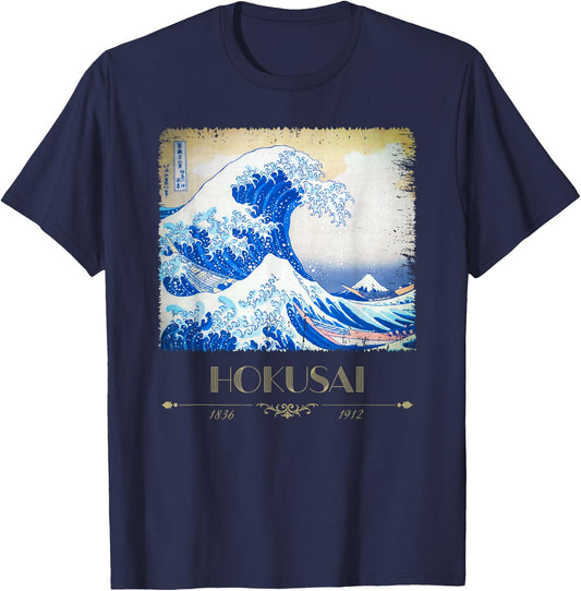 Hokusai Big Wave Edo Period Painting Cool Art T-Shirt - T-Shirt | Navy