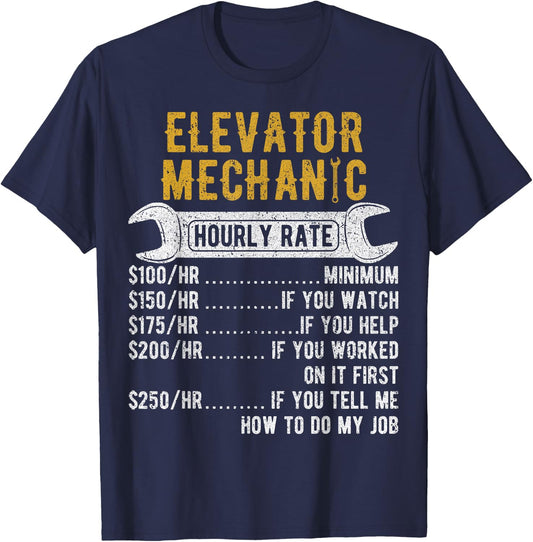 Elevator Mechanic Maintenance Rate Technician T-Shirt - T-Shirt | Navy