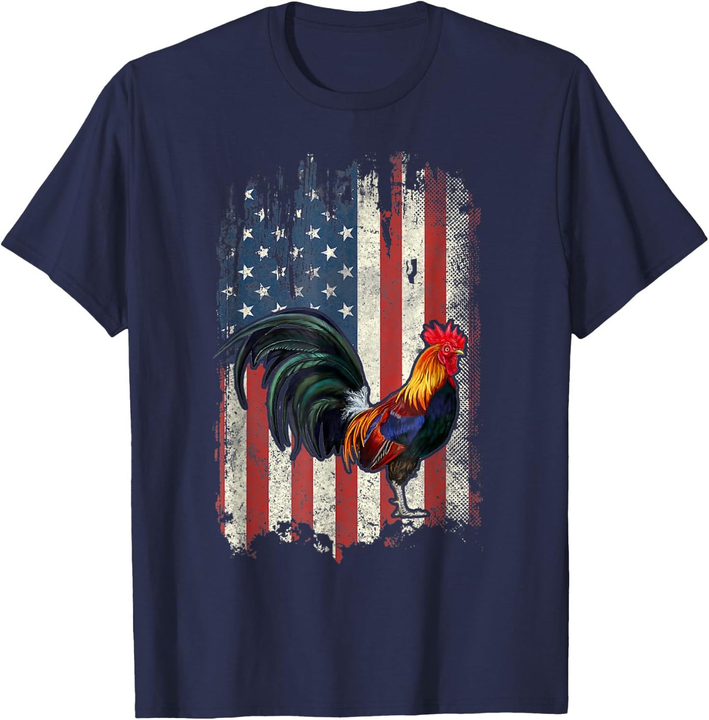 American Flag Cock Fighting Rooster Chicken T-Shirt - T-Shirt | Navy