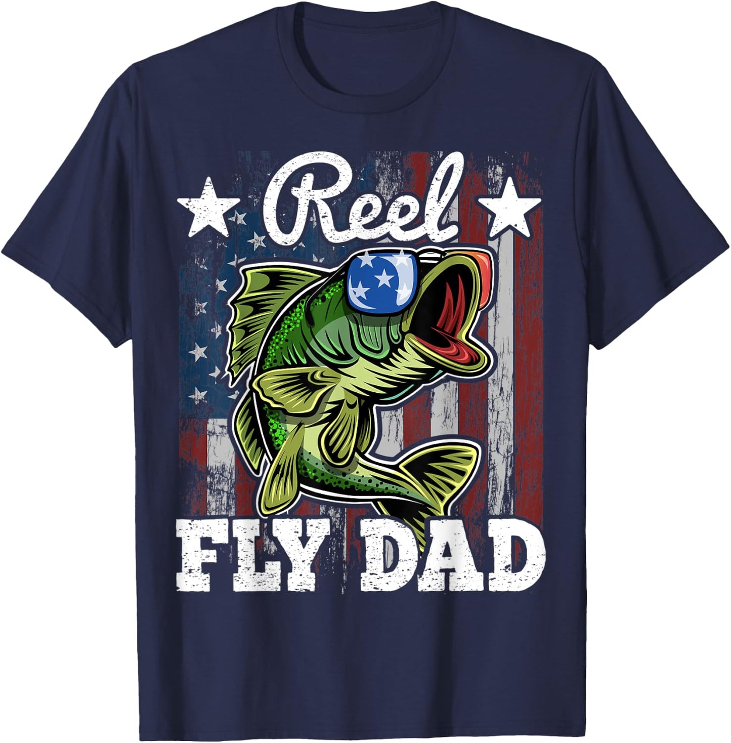 Reel Fly Dad Fishing American Flag Funny Father's Day Gift Men T-Shirt - T-Shirt | Navy