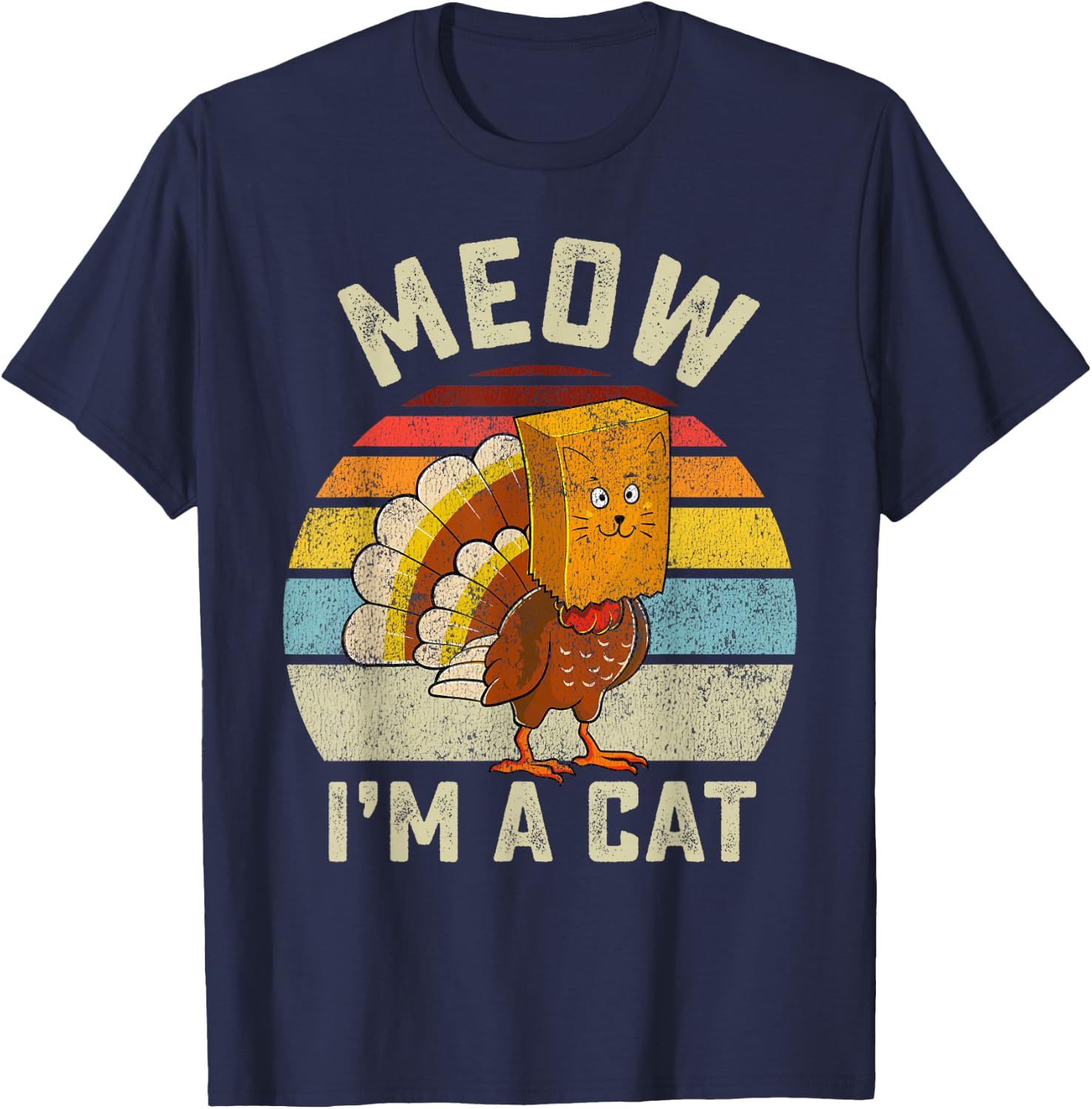 Thanksgiving Funny Turkey Fake Cat Retro Women Men Kids T-Shirt - T-Shirt | Navy