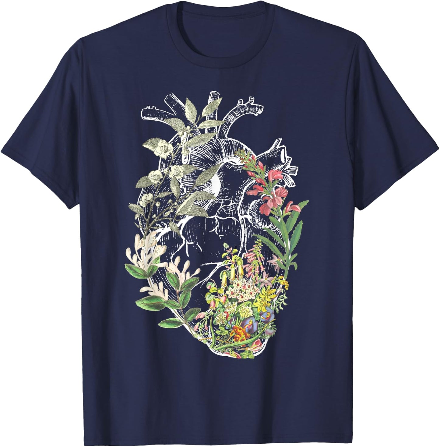 Anatomical Heart And Flowers Show Your Love T-Shirt - T-Shirt | Navy