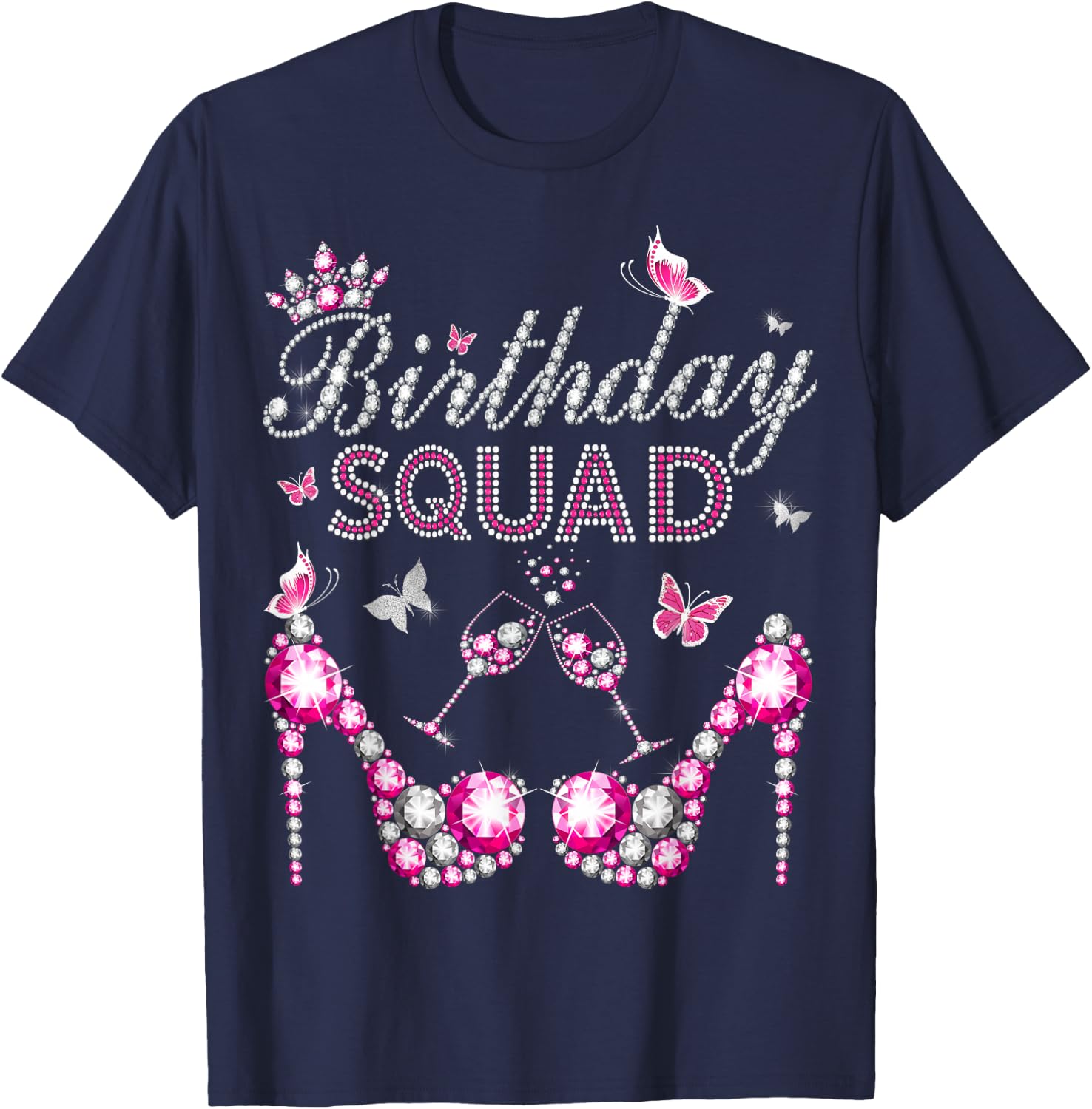 Entourage Birthday Squad Girls' Crown Heels (NO Stones) T-Shirt - T-Shirt | Navy