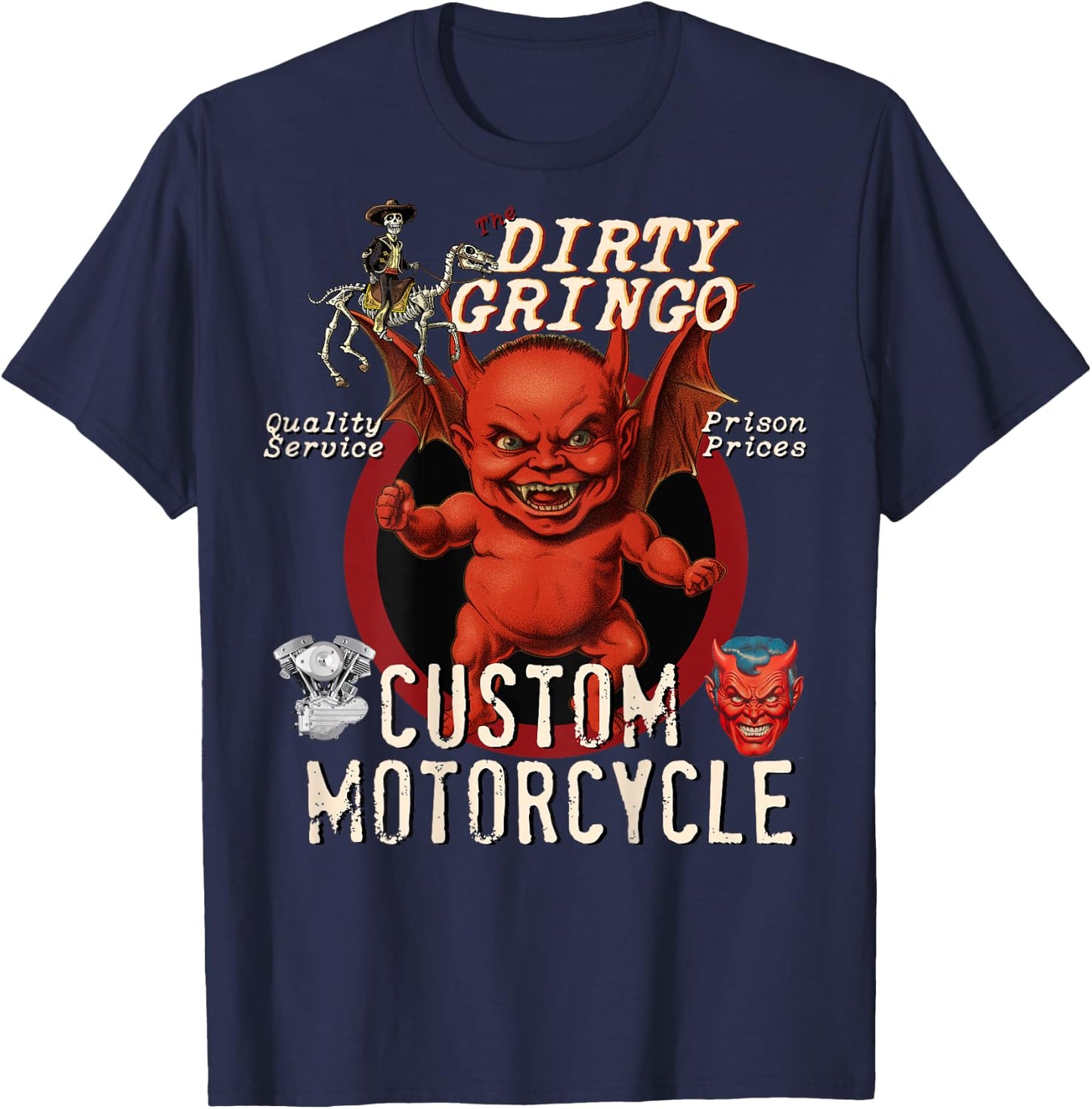 The Dirty Gringo Custom Motorcycle Devil Retro Rockabilly T-Shirt - T-Shirt | Navy