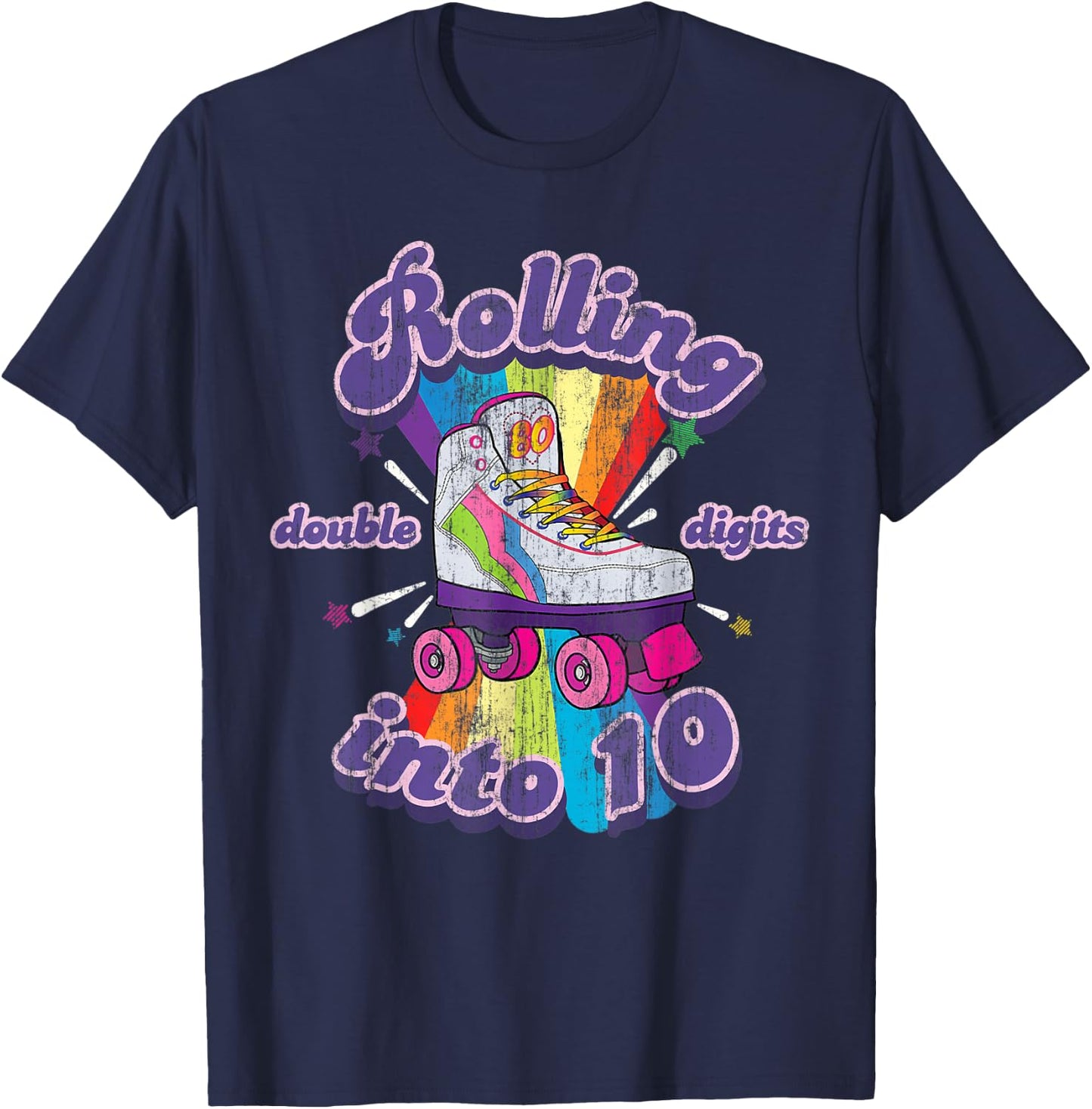 10 Years Old Birthday Girl Rolling Into 10th Double Digits T-Shirt - T-Shirt | Navy