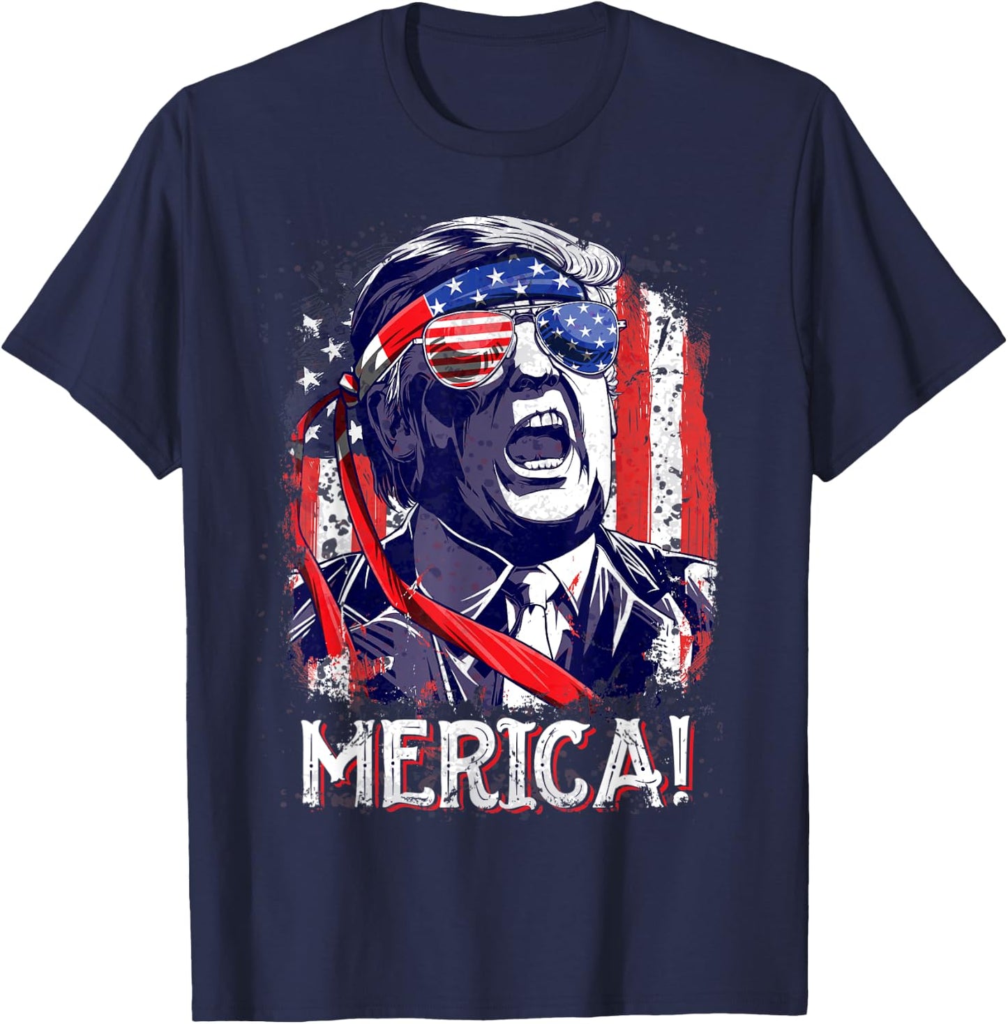 Trump 4th of July Merica Men Women USA American Flag Vintage T-Shirt - T-Shirt | Navy