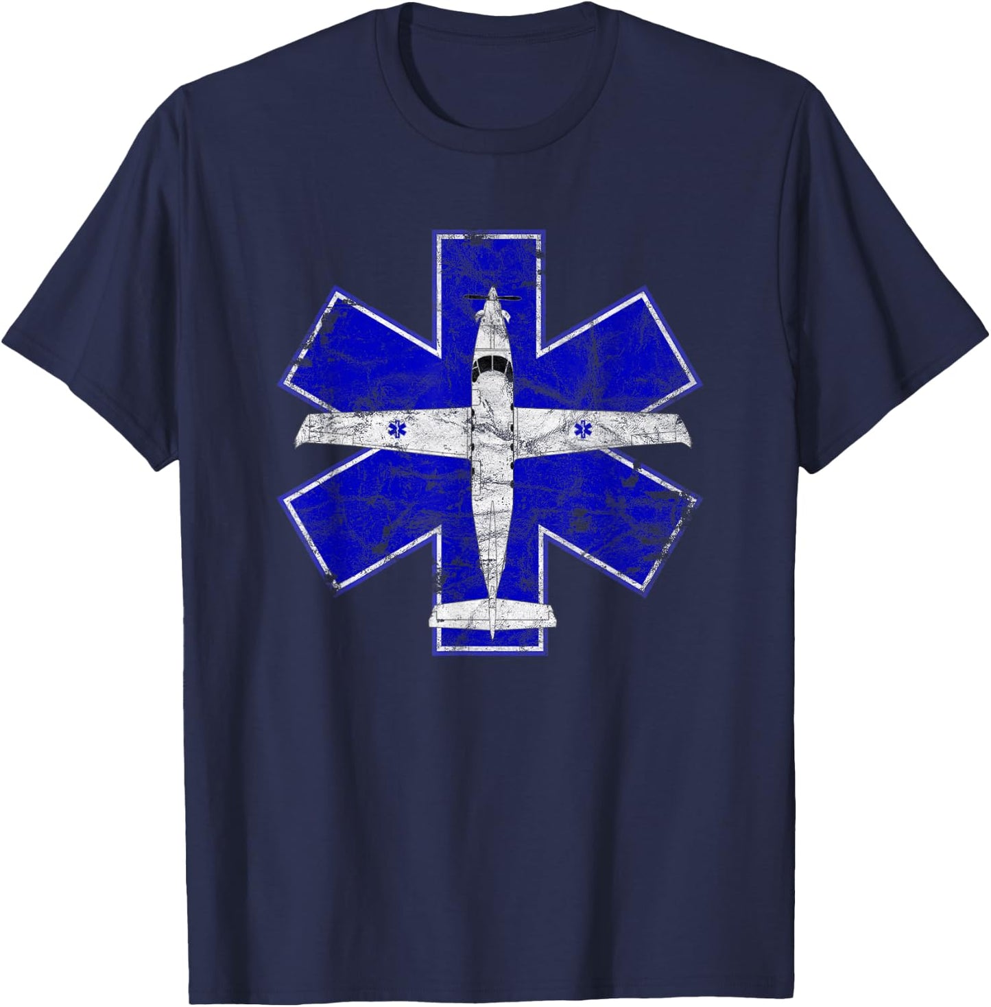 PC-12 MedEvac Flight Airplane EMS Star of Life Vintage T-Shirt - T-Shirt | Navy